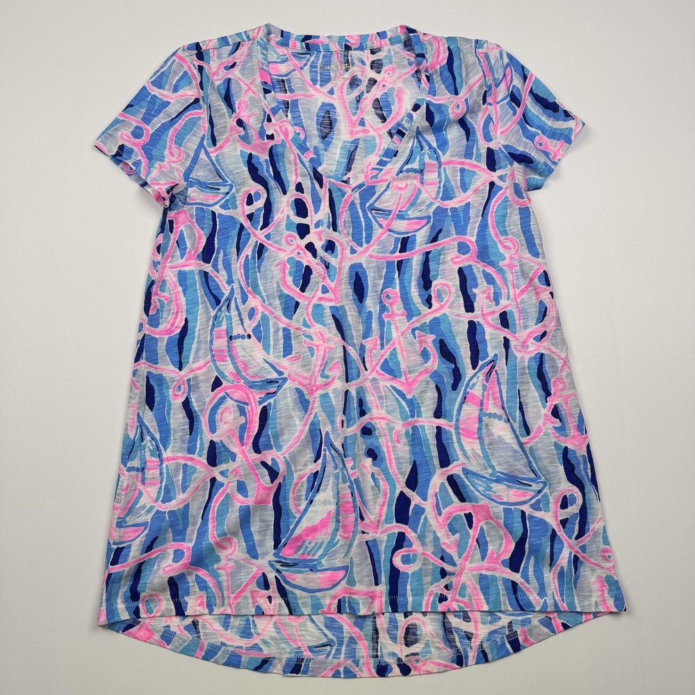Lilly Pulitzer Dress Womens XS Blue Pink Nautical Sailboat Anchor Print Casual